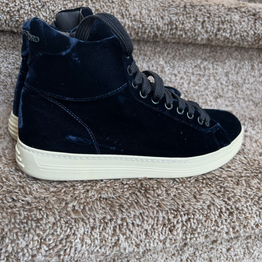 TOM FORD Russel Velvet Men's High-Top Navy Boots